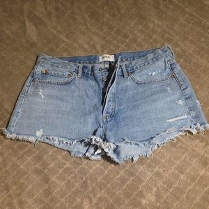 Agolde Light Blue Frayed Jean Shorts